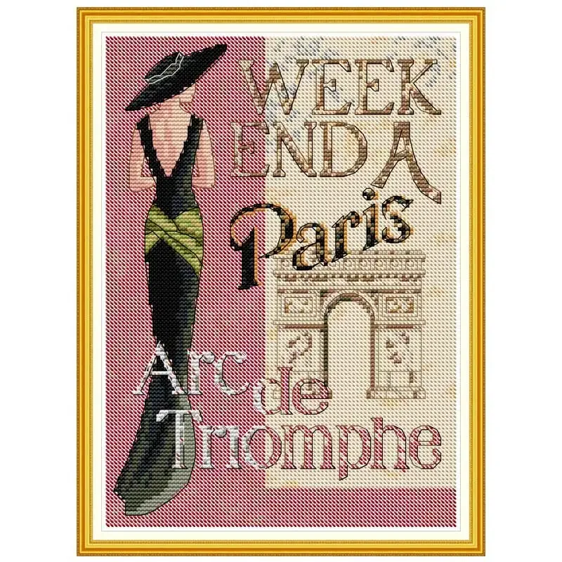 Weekend in Paris Patterns Counted Cross Stitch Set 11CT 14CT 16CT Stamped DMC Cross-stitch Kit Embroidery Needlework Home Decor