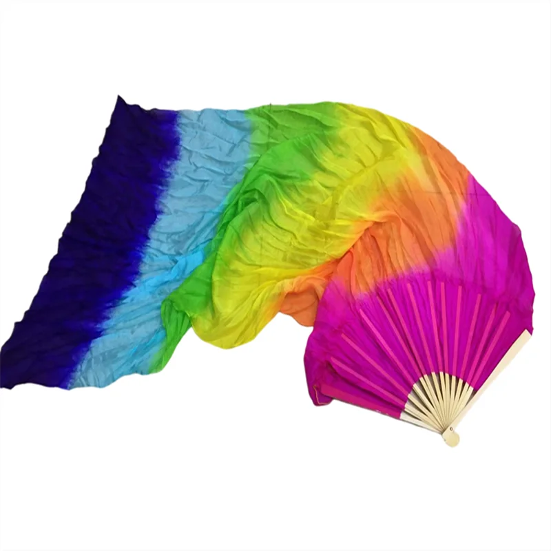 Women Belly Dance Silk Bamboo Long Fan Veils One Pair (L+R) 100% Silk Veil Light Weight Flowy Bellydance Costume Props 180cm