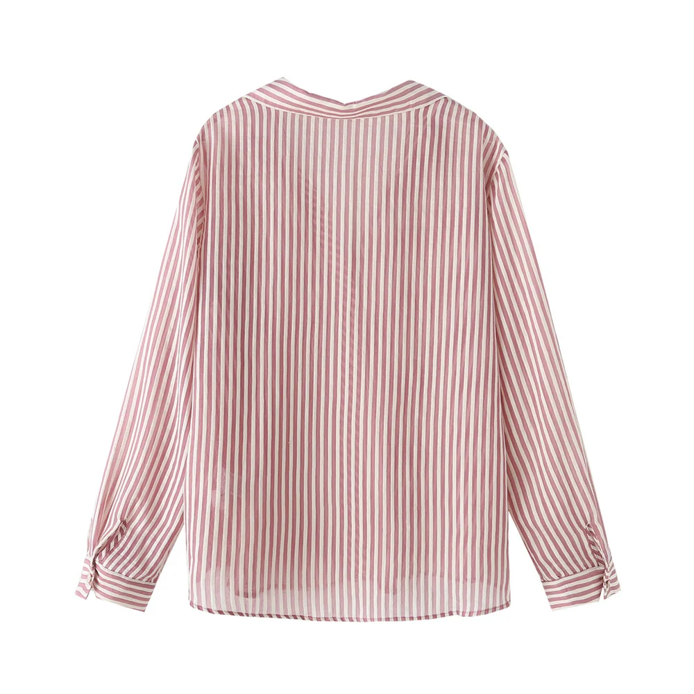 PB&ZA 2024 early autumn new women's fashion simple versatile lapel long-sleeved single-breasted striped shirt