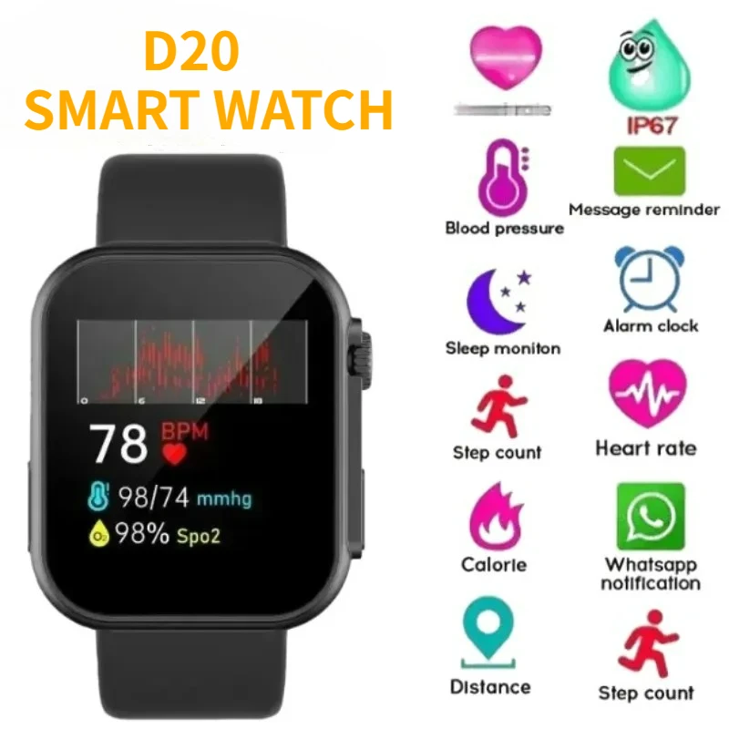 D20 Smart Watch Sport Fitness Tracker Schrittzähler Smartwatch für Männer Frauen Digitale Armbanduhr