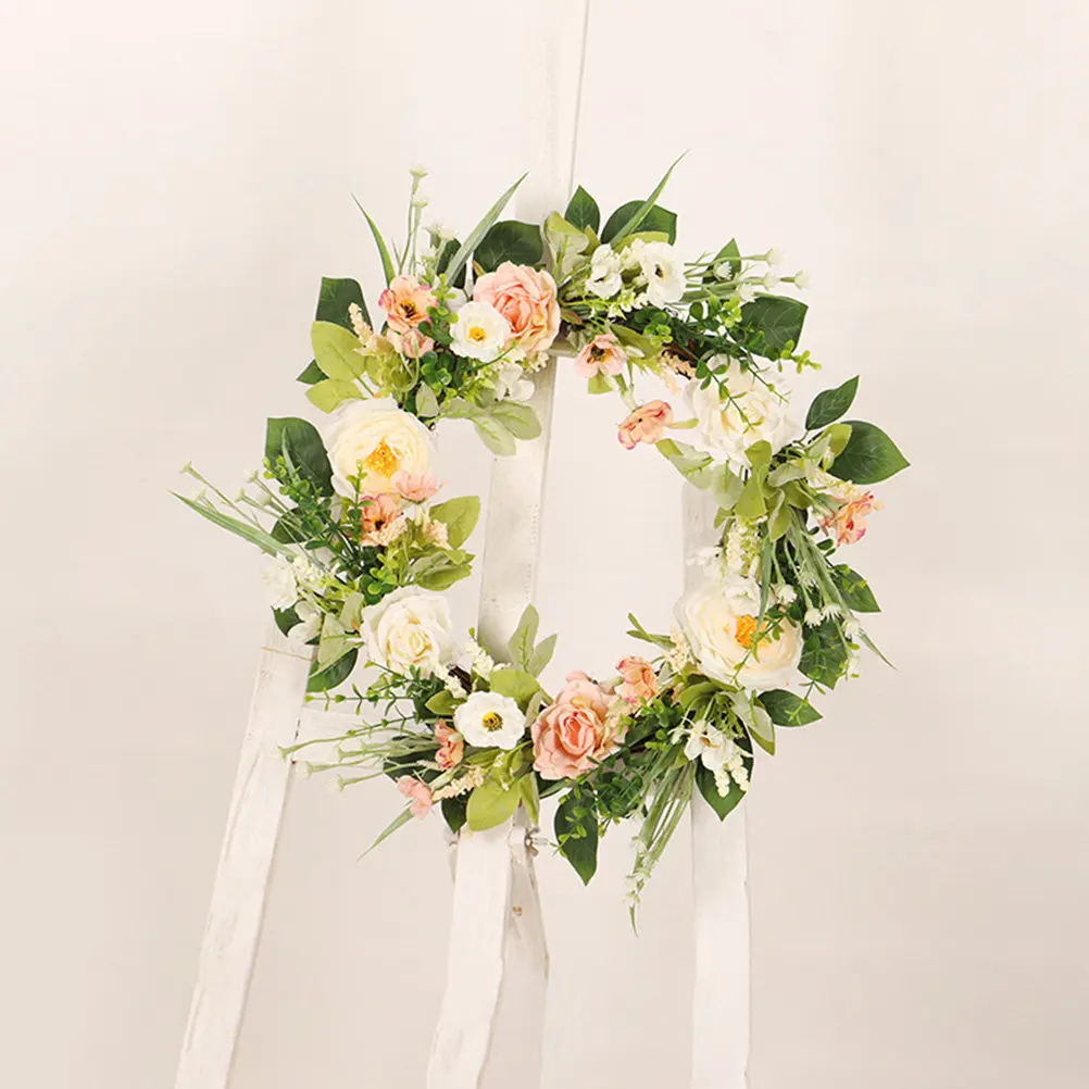 

Exquisite Fake Rose Wreath Artificial Flower Garland Realistic Decoration Holiday Decor Spring Party Home Ornament