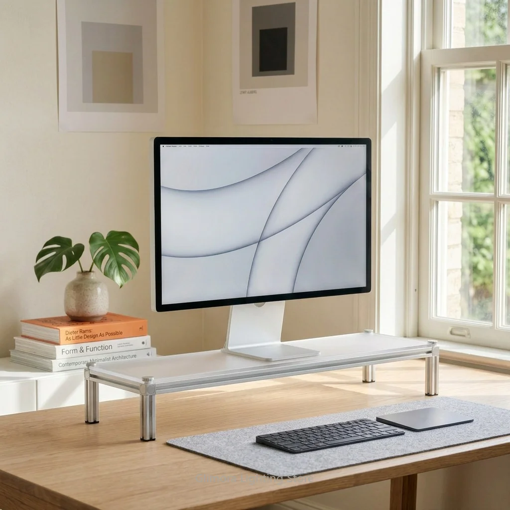 Aluminum & Acrylic Monitor Stand Riser for Desk, Ergonomic Screen Elevator with Storage Tray, Home Office Organizer
