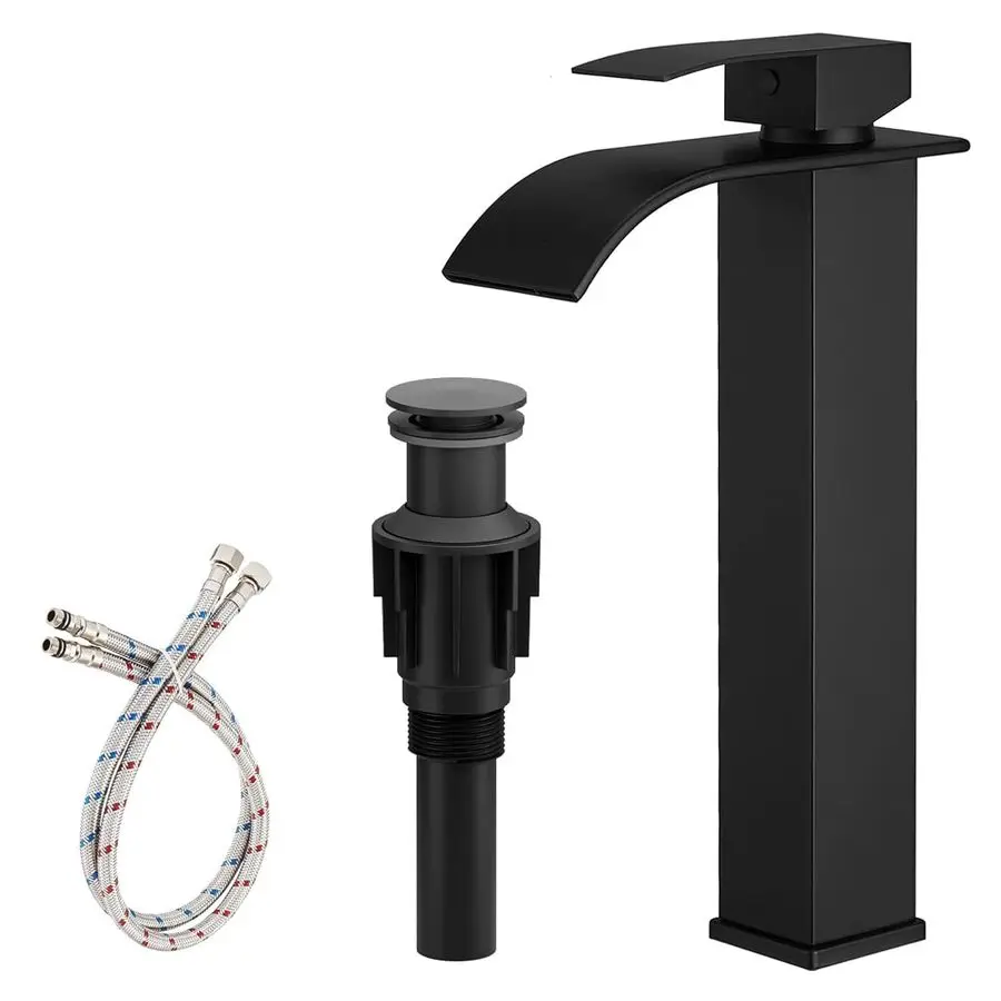 

Sink Faucet Waterfall Bathroom Faucet Matte Black Stainless Steel Tall Single Handle One Hole Deck Mount Bowl Vanity Sink Faucet
