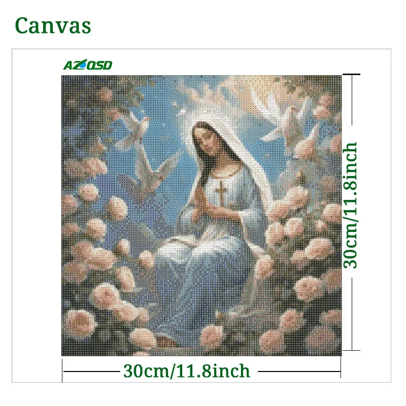 AZQSD 5d Diamond Painting Virgin Mary Religion Icon Portrait Mosaic Cross Stitch Kits Rhinestones Rose Embroidery Flower Gift