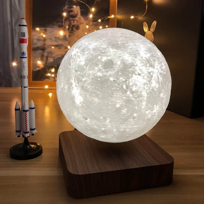 Lewitująca księżycowa lampa stołowa, magnetyczne pływające światło nocne z 3 tryby oświetlenia, drukowana w 3D lampa stolik nocny z lewitacją