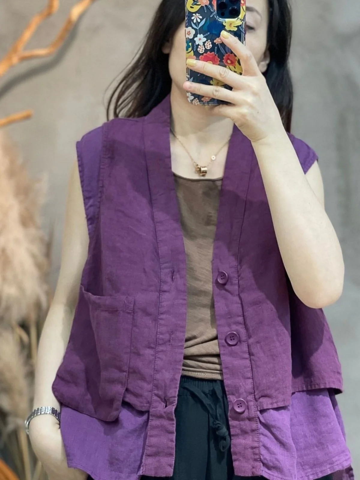 

Открытый кардиган из чистого льна с завышенной талией в стиле ретро, свободный женский тонкий верхняя одежда, жилет, дизайн для поездок на работу, V-Ne