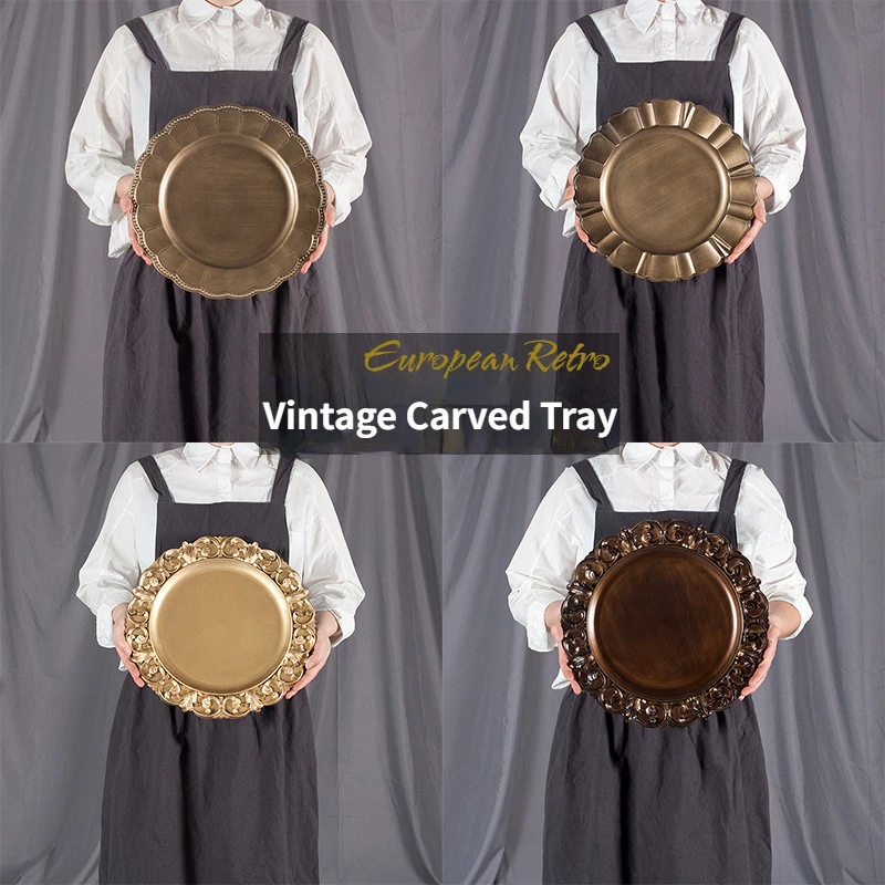 

Vintage Carved Tray Ornaments Food Jewelry Decorative Storage Photography Background Props