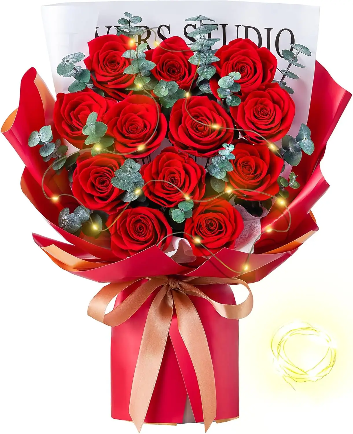 

Букет цветов из 12 красных стабилизированных роз с LED-подсветкой – подарок для женщин, жены, на День матери