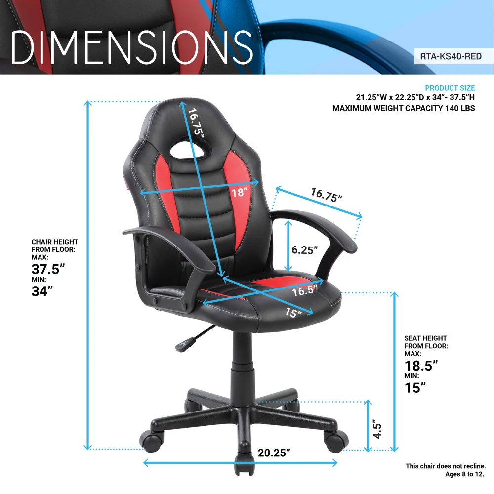 Gaming and Student Racer Chair with Wheels, Red, computer chair,