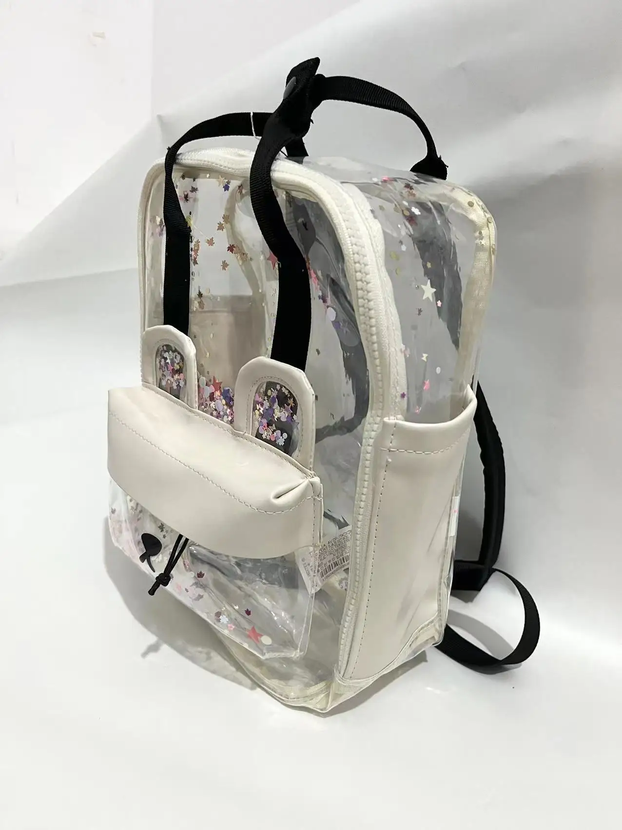 New Beige Transparent Sequins Dog Ears Children\'s Backpack Little Girls Sequins Star Backpack