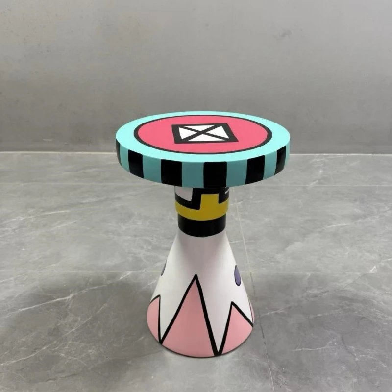 Dopamine cartoon stool designer painted coffee table living room sofa art edge table glass fiber Internet celebrity fashion