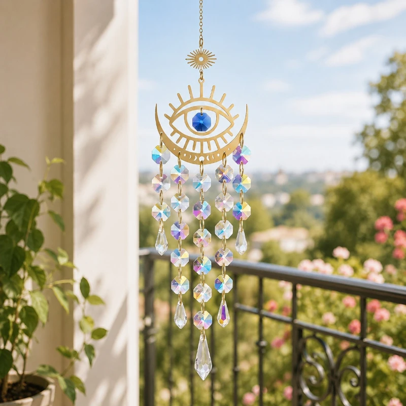 Evil Eye Sun Catcher Crystal Prism Rainbow Maker Blue Window Hanging Boho Garden Decor Gift for Her