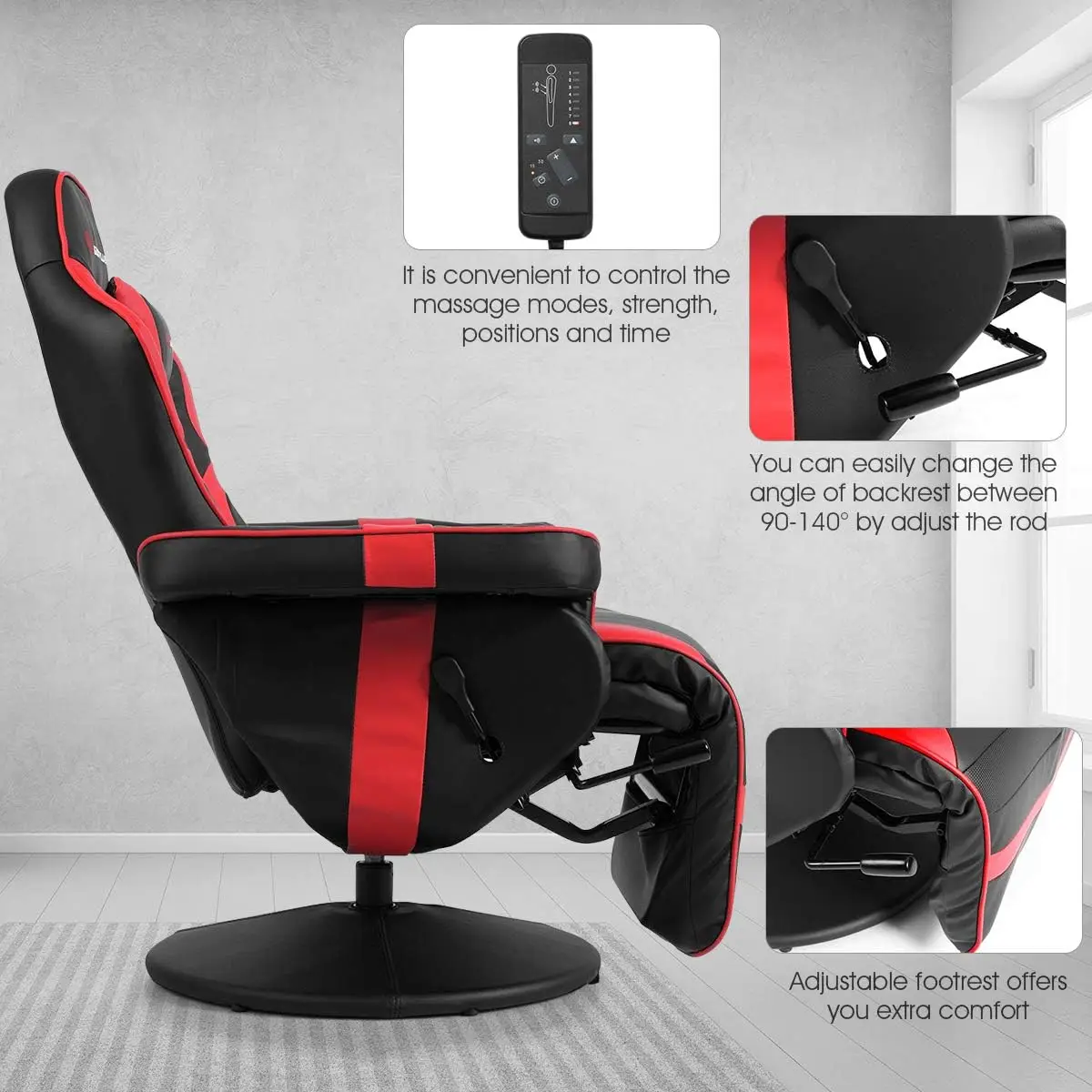 RacingStyleGamingReclinerw/verstelbare rugleuning en voetsteun, ergonomische hoge rugleuningPULeather computerbureaustoel Draaibare gamestoel