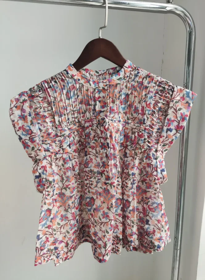 Blusa sin mangas con estampado floral para mujer Top 100% algodón