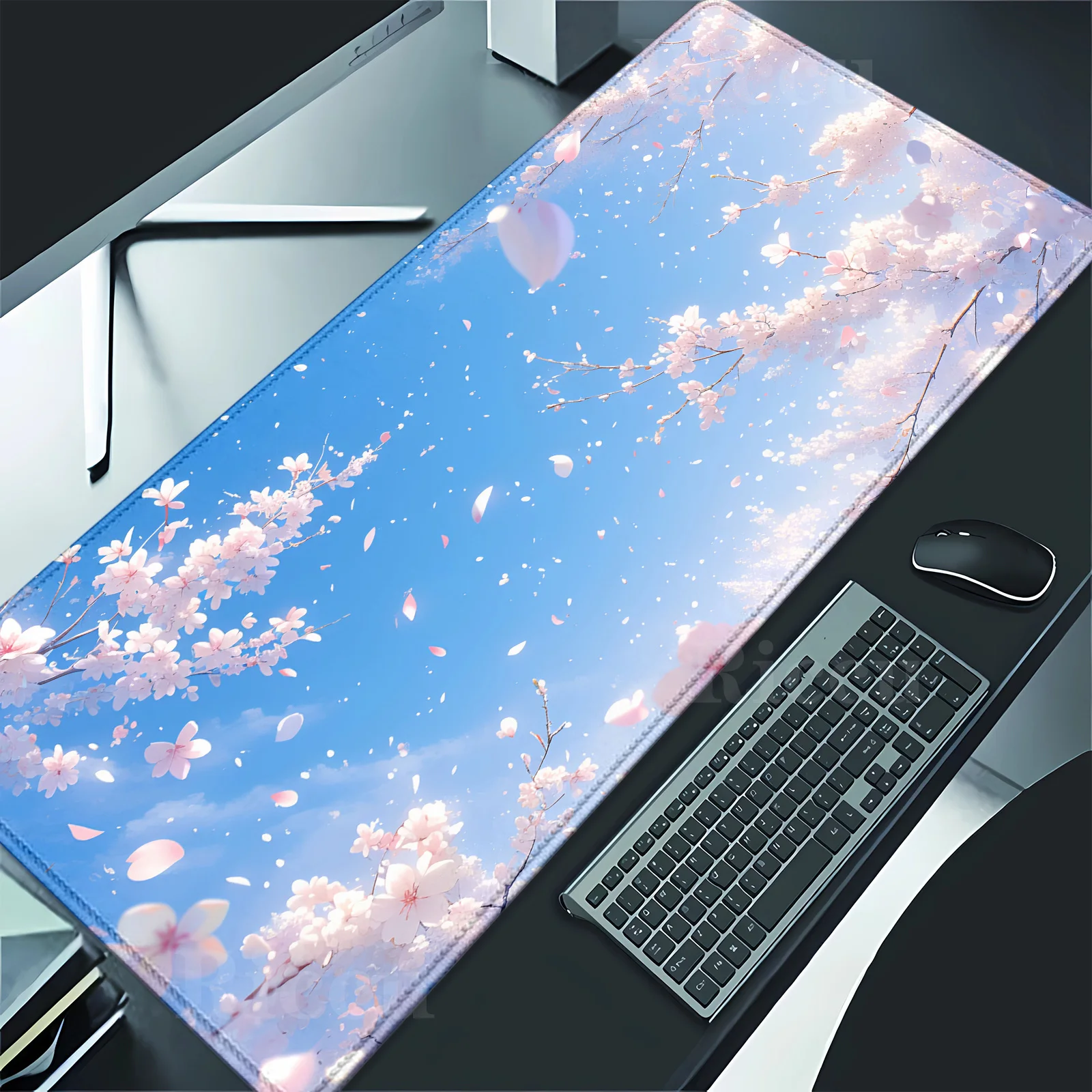 

Sakura Mouse Pad Large Desk Accessories Desk Pad Rubber Base with Stitched Edge Cherry Blossoms Mouse pad Non-Slip for Office