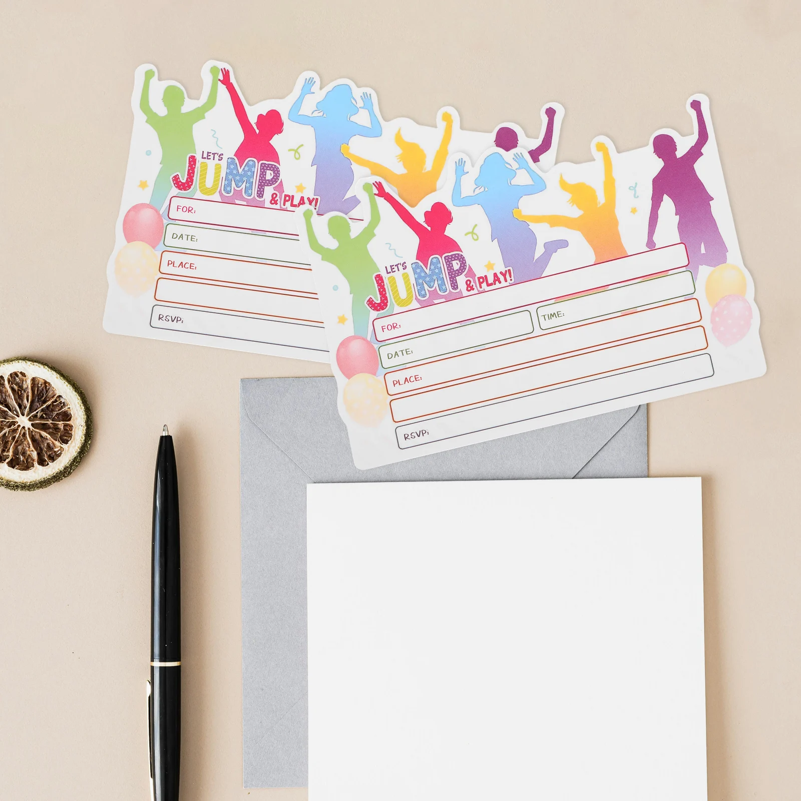 

12 Sets Party Invitation Cards Halloween Birthday Invites Jump Theme Decorations White Cardstock Fun Design