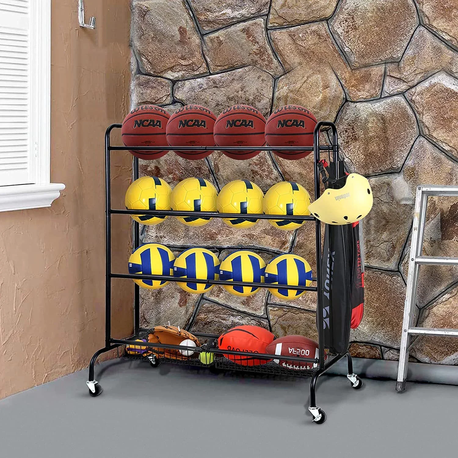 Sport Equipment Storage Rack Football Basketball Storage Rack Ball Stand Storage Holder for Home Neasting WIth Rolling Wheels