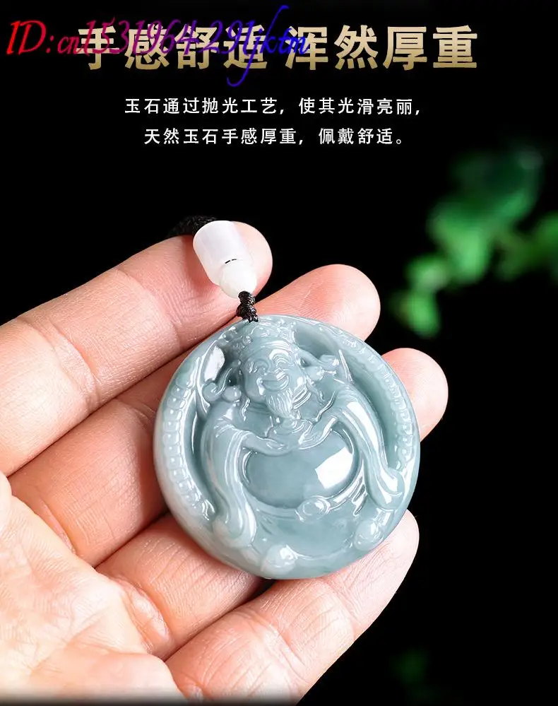 Burmese Jadeite God of Wealth Pendant Necklace Charm Vintage Designer Real Jewelry Burmese Jade Gifts for Women - view 5