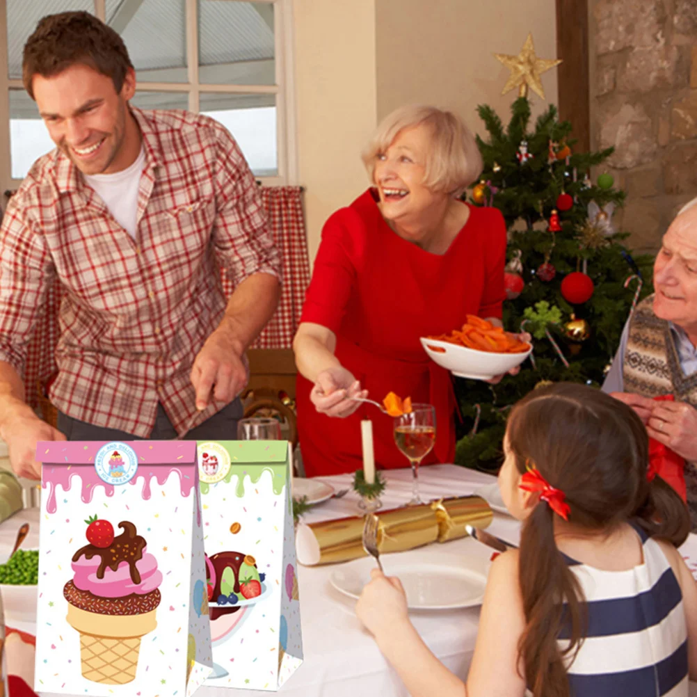 

1Set Paper Packing Bag Colorful Ice Cream Design Biodegradable Durable Gift Wrapper for Fried Chicken Steak Chips Biscuits