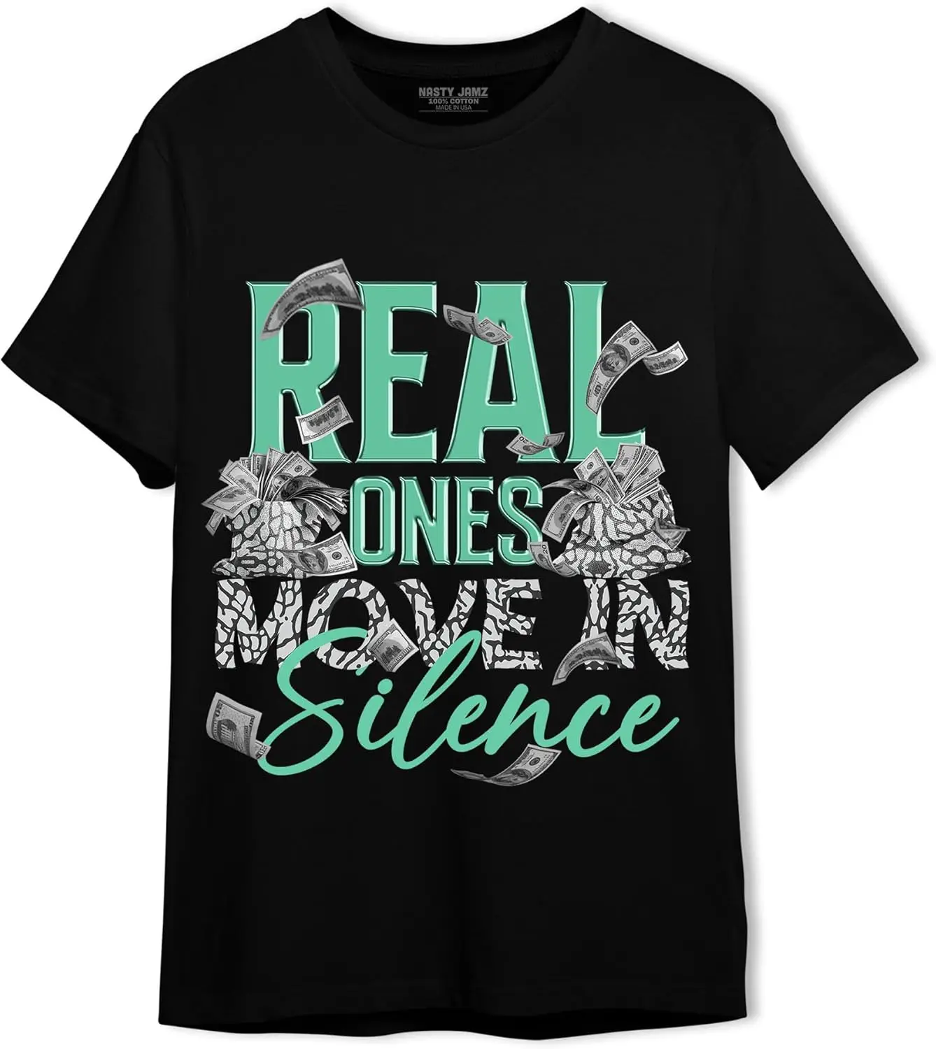 Move in Silence Money Unisex Shirt Matching AJ 3s Green Glow,Urban Clothing, Black, White