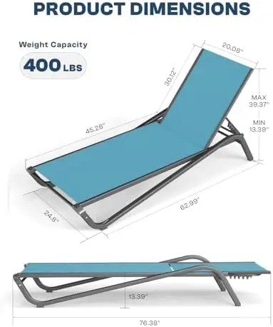 Adjustable Patio Chaise Lounge Chair, Outdoor Pool Lounger for Sunbathing & Tanning, All-Weather Textilene Sun Bed for