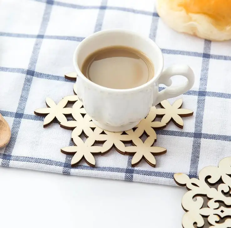 Wooden Snowflake Mug Coasters Holder Chic Drinks Coffee Tea Cup Mat Decor Mats 120pcs/lot  Wholesale