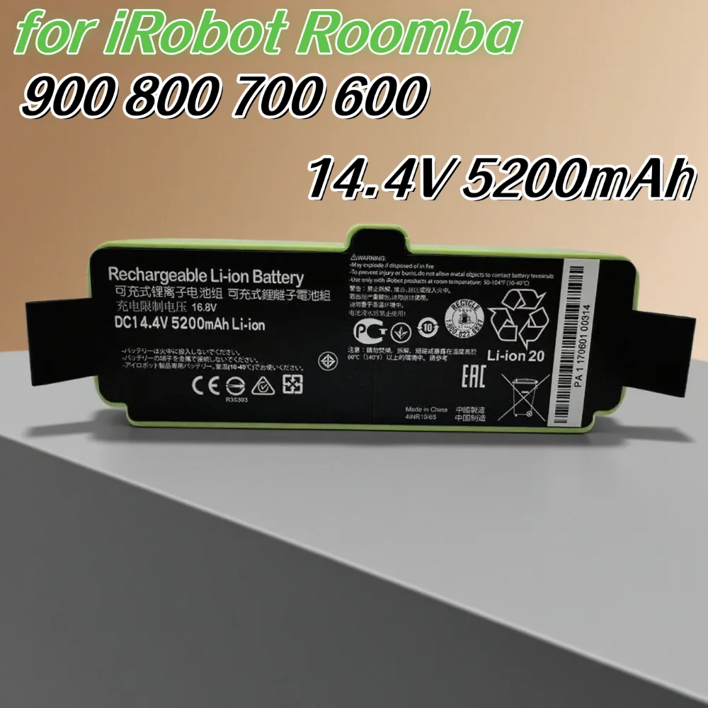 

14.4V 1800/6500mAh Battery for iRobot Roomba 600/700/800/900 Series, Compatible with 655/780/805/890/960,Li-ion Replacement Part