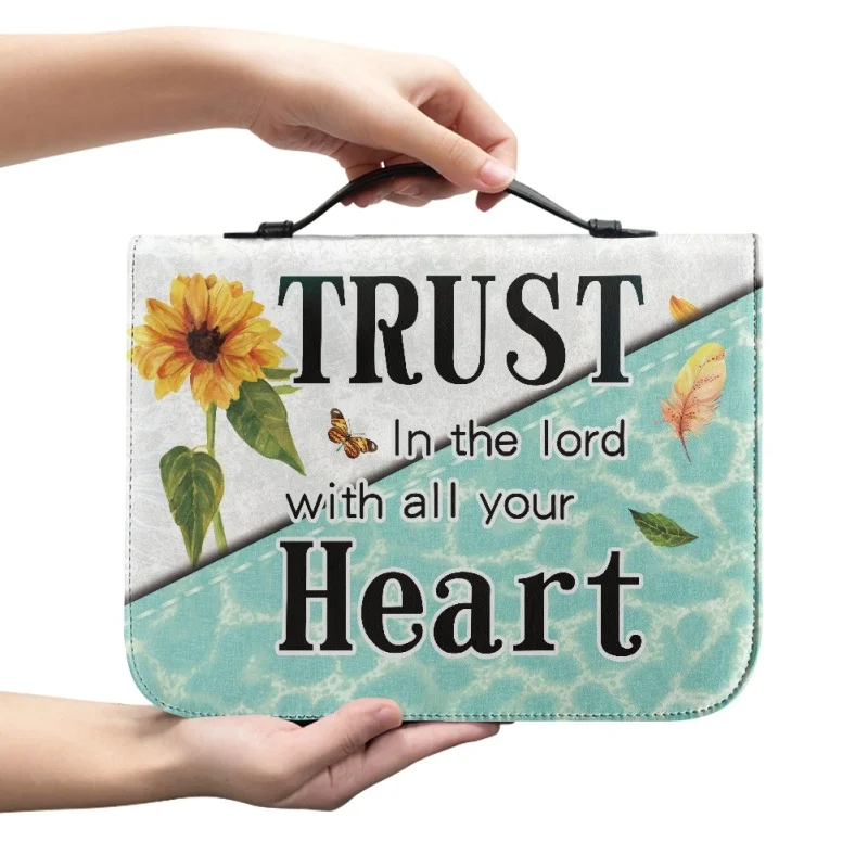 

TRUST In the lord with all your Heart Pattern Print Church Bible Cover Case PU Handbags Study Book Holy Storage Boxes For Women