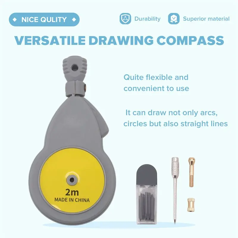 [ABFI!】 Rotape Tape Measure Compass With 10 Pencil Leads,Measure Compass For Drawing Circles And Lines With Tape Measure