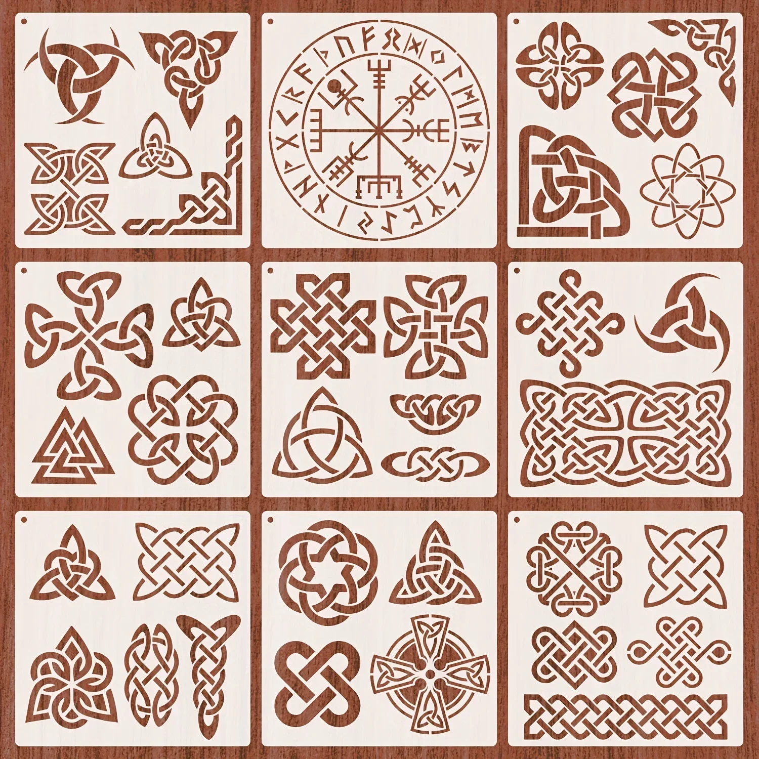 

9Pcs/Set 20cm Celtic Viking Characters DIY Layering Stencils Painting Scrapbook Coloring Embossing Album Decorative Template