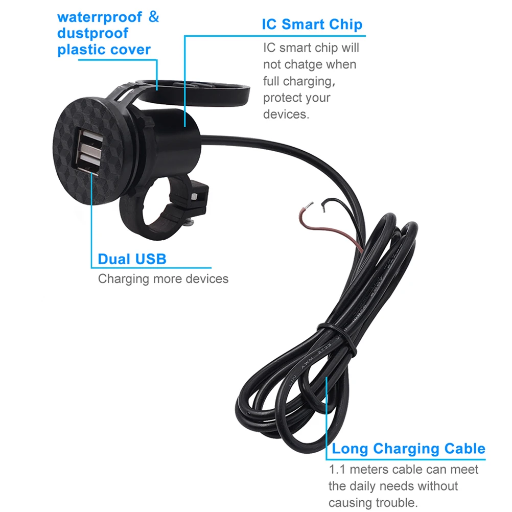 

Motorcycle USB Panel Waterproof Motorcycle ATV Phone GPS Universal Mount ABS Material USB Charging Port