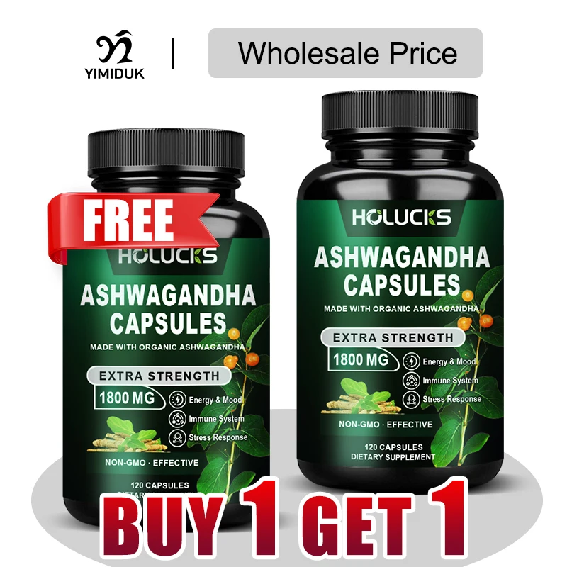 Buy 1 Get 1 Free! Pure Ashwagandha Root Extract Supplement, for Stress Relief, Anxiety & Better Sleep, Thyroid Balance, Energy