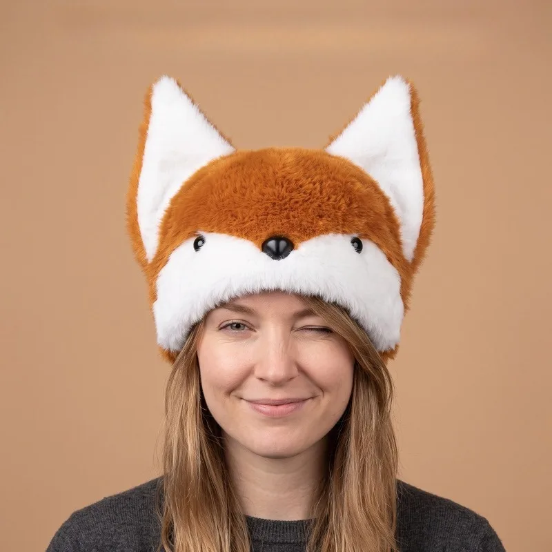 Cute Pointed Ear Hat Plush Hat with 3d Ears Double-sided Fox Wolf Fuzzy Warm Hat Cute Cosplay Party Wear for Men Women Soft Warm