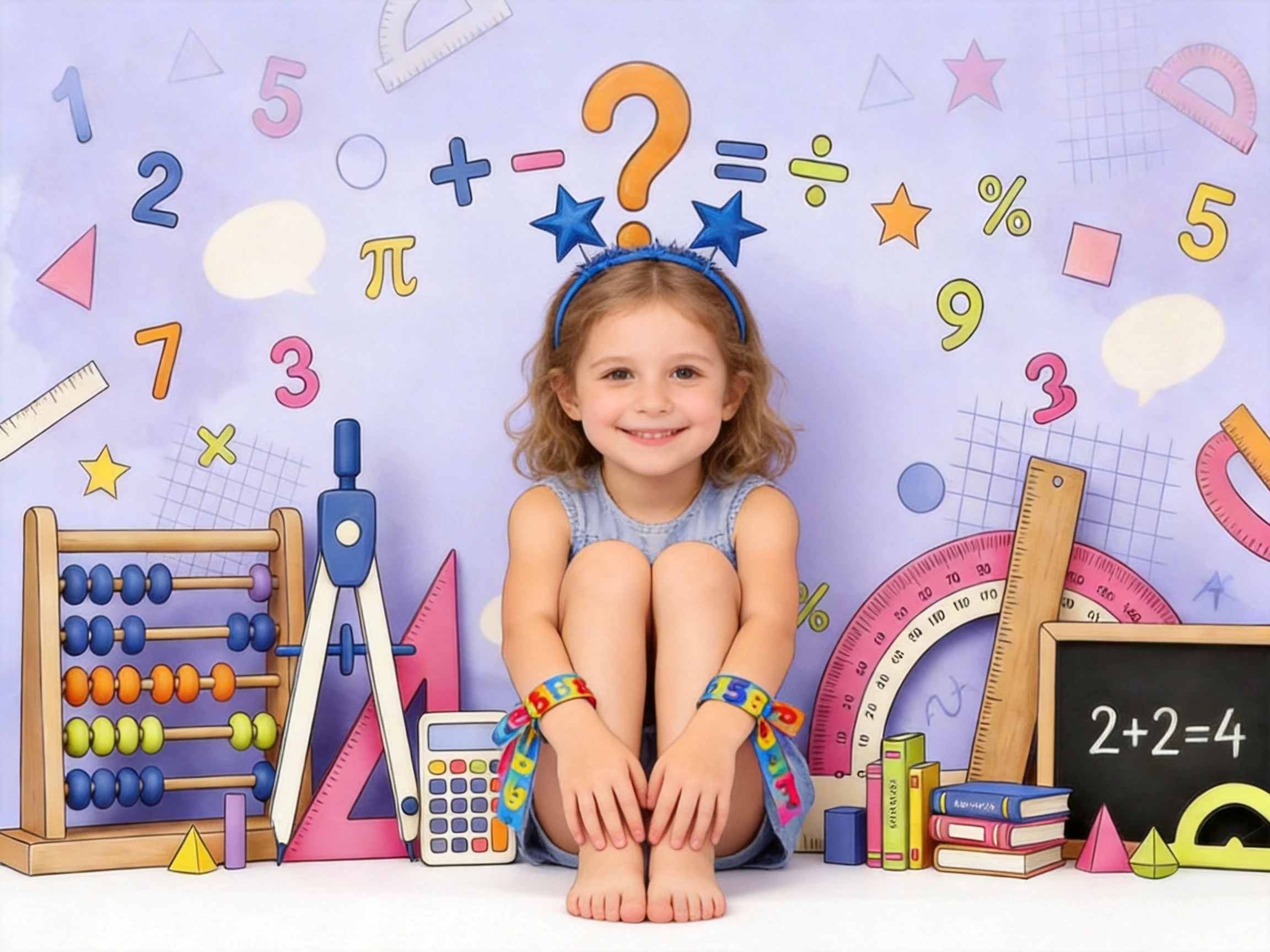 Cute Little Fun Colorful Math Themed Numbers Symbols Abacus Newborn Kids Back To School Portrait Photography Backdrop Background
