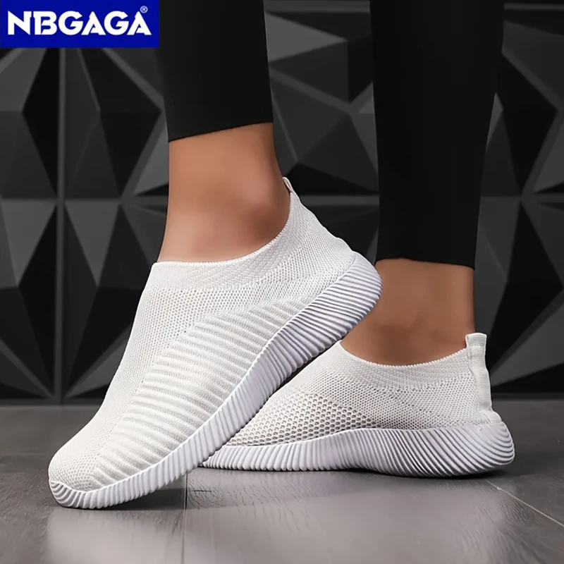 Parent-Child Matching Sneakers White Casual Breathable Mesh Shoes Lightweight Elastic Flat Walking Shoes Slip-On