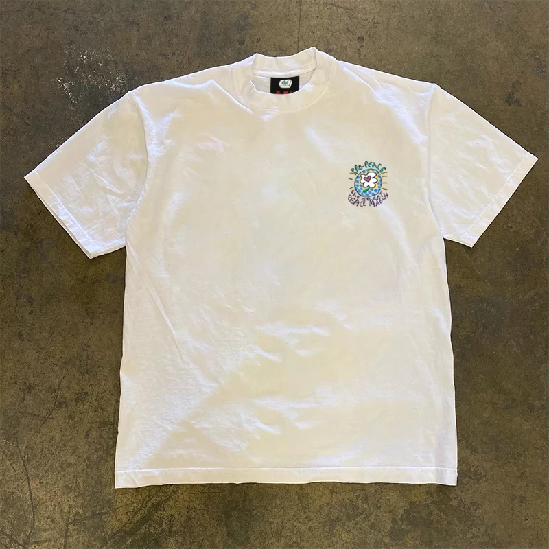 Couple T-shirts Graffiti Flower Art Students Men's Half Sleeve Loose Fit Summer Fashion round Neck Short Sleeve Youth 