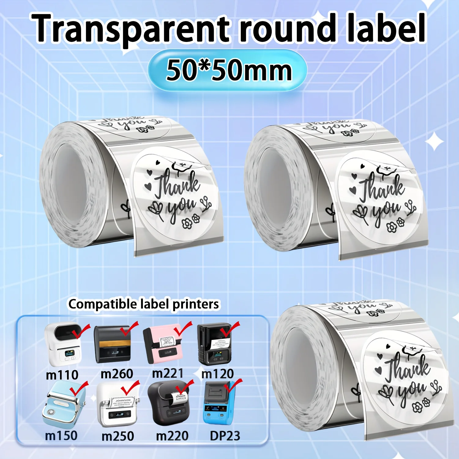 

Совместимые этикетки для термопринтера этикеток M110/M150/M221/M220/M120/M200/M250 — круглые прозрачные наклейки с черными чернилами 1,96 дюйма