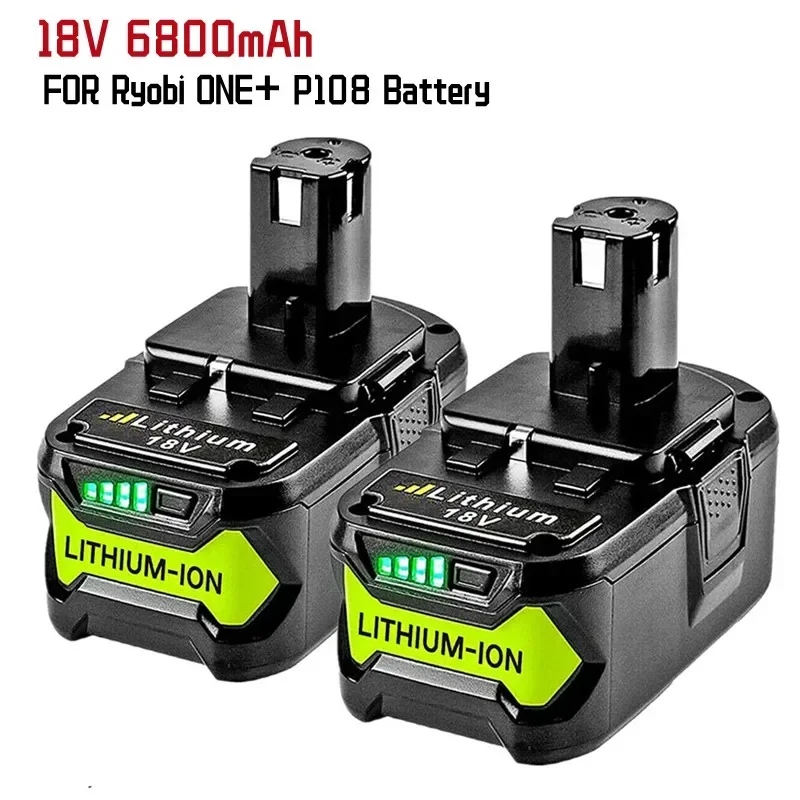 

1-2Pack Battery for Ryobi 18V 6800mAh High Capacity Lithium Battery for Ryobi ONE+ P102 P103 P104 P105 P107 Cordless Power Tools