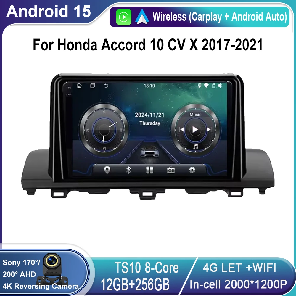 

Android 15 Carplay Auto WIFI+4G Car Radio Multimedia Player For Honda Accord 10 CV X 2017-2021 Autoradio Stereo Head Unit QLED