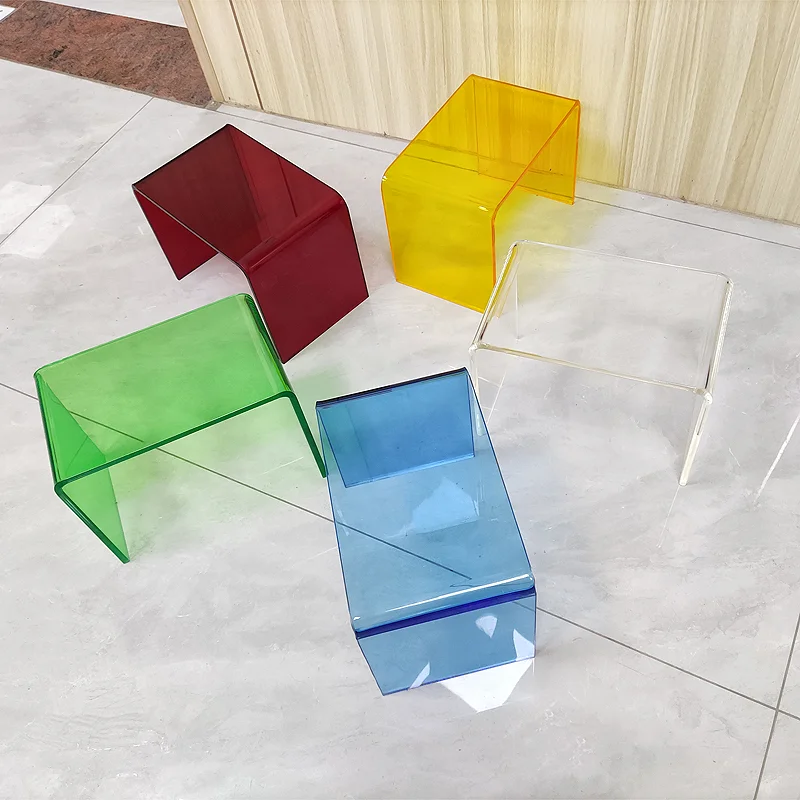 modern simple home furniture U shape translucent acrylic footrest stool low shoes stool