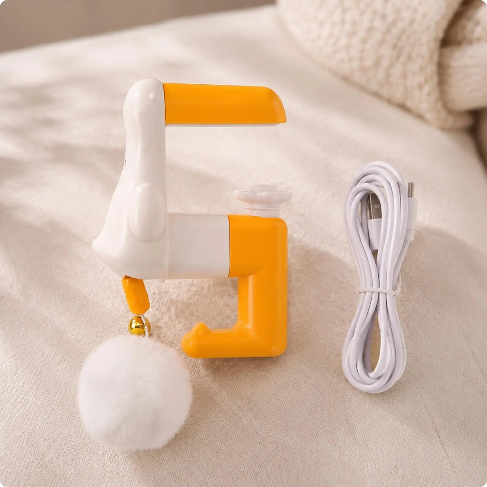 Duck Cat Toy with Auto Lift Teaser and Jingle Ball for Active Kitten Playtime on Table Edge Mount