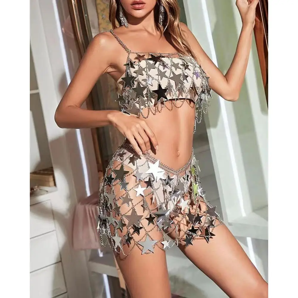 

iny бусина с подвеской в виде звезды, юбка, новый летний продукт, сверкающие блестки, пятиугольная звезда, дизайн, юбка со средней талией H pe