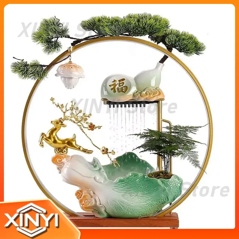 Ceramics Attract Wealth Flow Water Wealth Circulation Water Cabbage Deer Ornament for Home Living Room Tea Table Gifts for