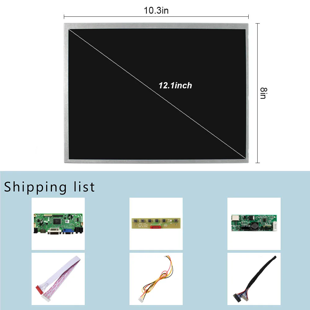 12.1 inch 800x600 HD 4:3 IPS LCD Screen and HD MI VGA DVI Audio Controller Board