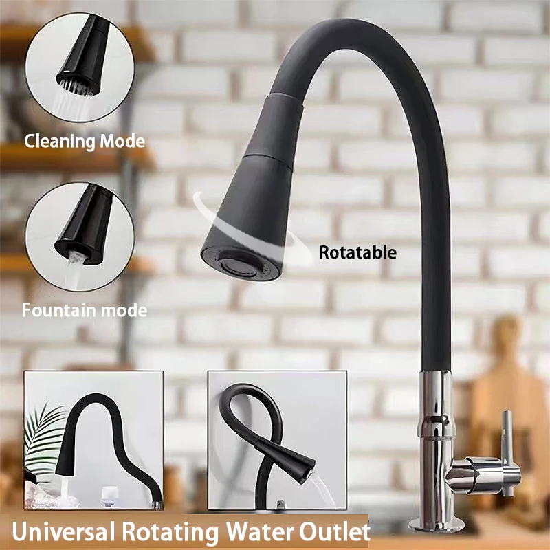 Sink Faucet 360° Rotatable Universal Kitchen Faucet 2 Outlet Modes Silicone Faucet