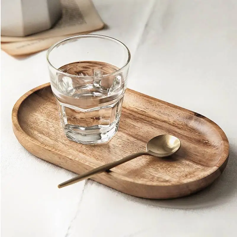 Japanese Style Wooden Tray Oval Dessert Cup Tray Decorative Tray for Jewellery Key Aroma therapy Candle Tray Bathroom Organizer