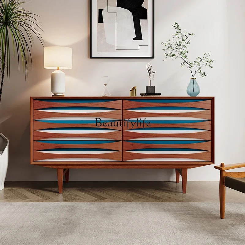 

12Medieval solid wood six-chest cabinet, drawer-type bucket cabinet, Nordic retro living room storage decorative side cabinet