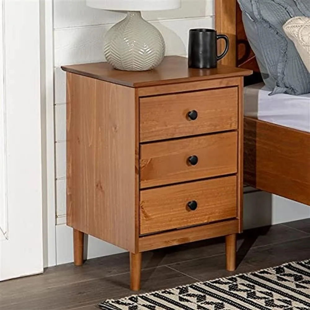 Solid Hardwood 22 Inch Wide Rectangle End Side Table in Teak Brown With Storage 2 Drawers Bedside Table for Bedroom Furniture