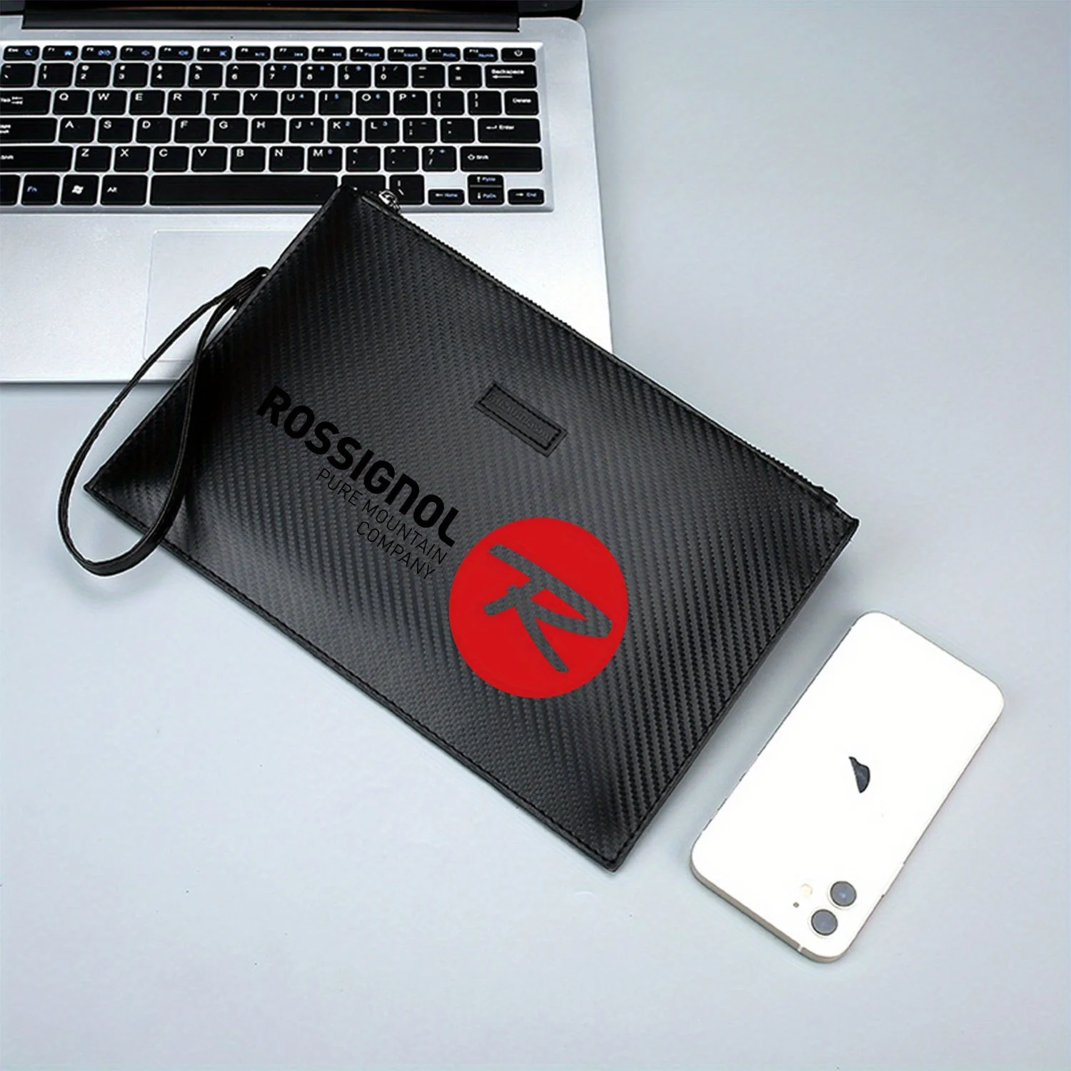 دائرة حمراء مع رمز أسود أنيق مطبوع حقيبة يد رجالية من البولي يوريثان عصرية وعملية للحمل اليومي