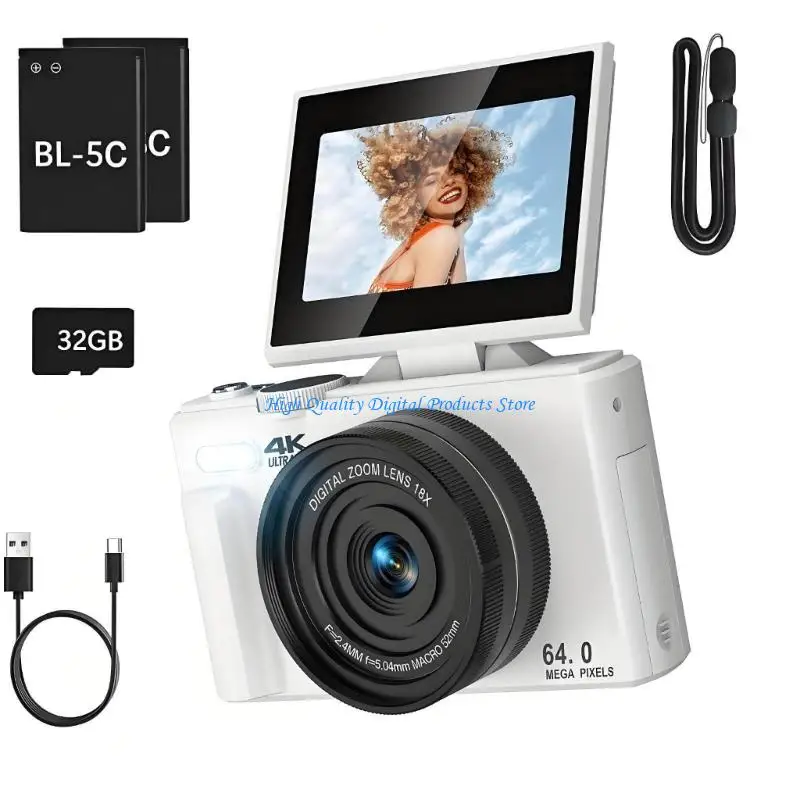 U2JE 디지털 카메라 4K 해상도 3인치 회전 디스플레이 내장 플래시 자동 초점 동영상 블로깅 도구